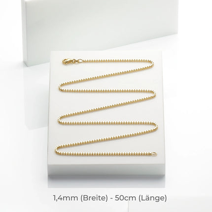 Venezianerkette 585 Gelbgold - massive Kette 1,4 mm 50 cm am Hals getragen - Echtschmuck