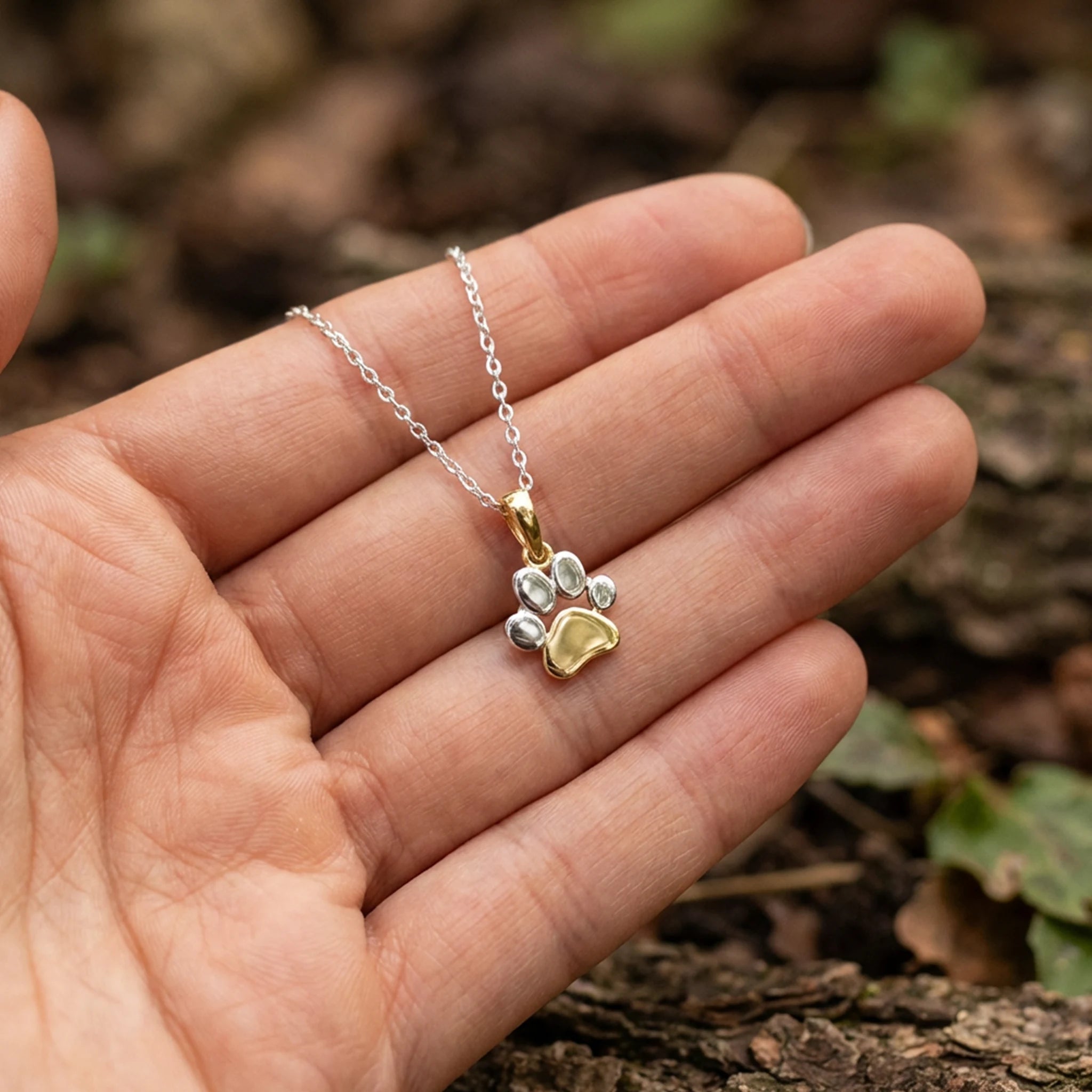 Anhänger Kette Pfote - Tatze Gelb- und Weißgold 585