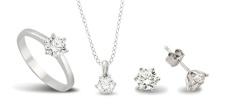 Schmuckset Damen Silber 925 Zirkonia - Ring Kette Ohrstecker Set