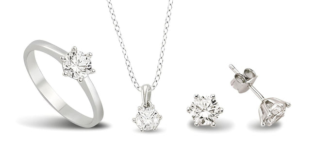 Schmuckset Damen Silber 925 Zirkonia - Ring Kette Ohrstecker Set