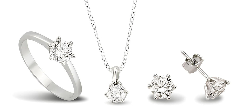 Schmuckset Damen Silber 925 Zirkonia - Ring Kette Ohrstecker Set