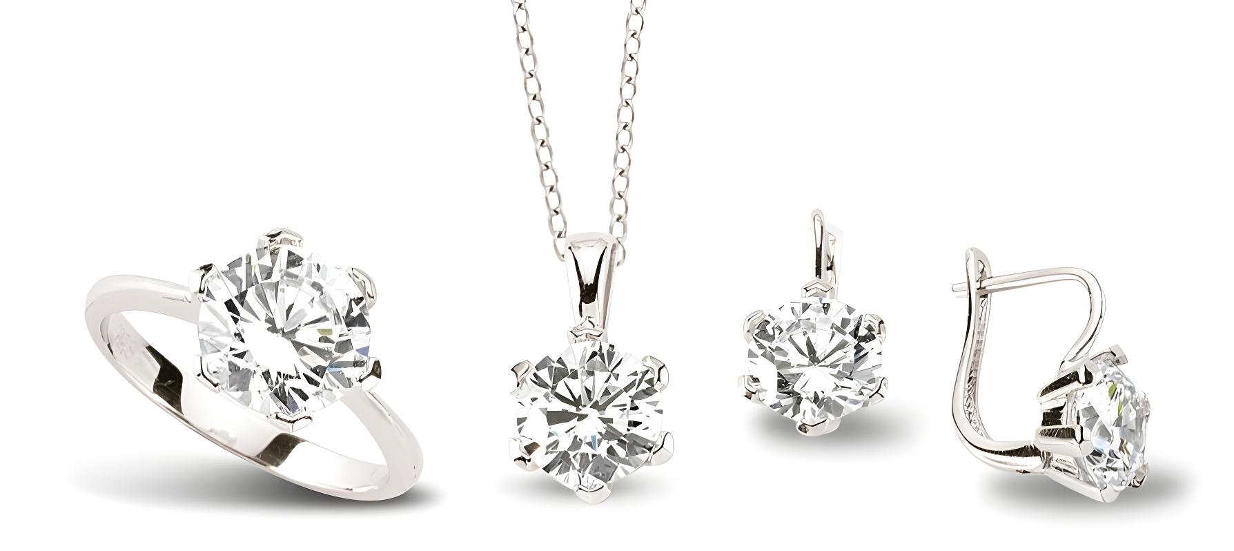 Schmuckset aus Silber Zirkonia weiss - Ring, Kette und Ohrringe