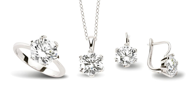 Schmuckset aus Silber Zirkonia weiss - Ring, Kette und Ohrringe