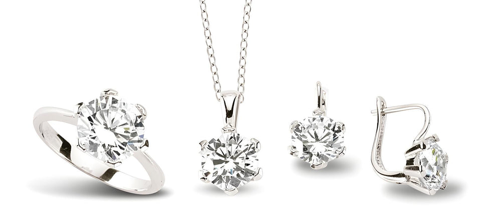 Schmuckset aus Silber Zirkonia weiss - Ring, Kette und Ohrringe