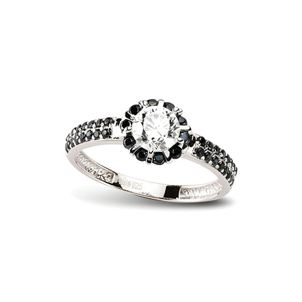 Ring aus Silber Zirkonia schwarz weiss