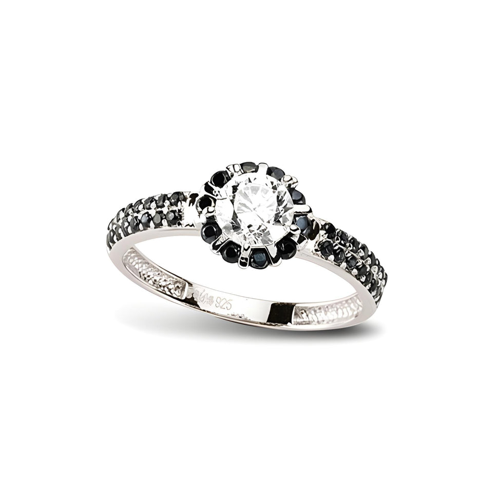 Ring aus Silber Zirkonia schwarz weiss