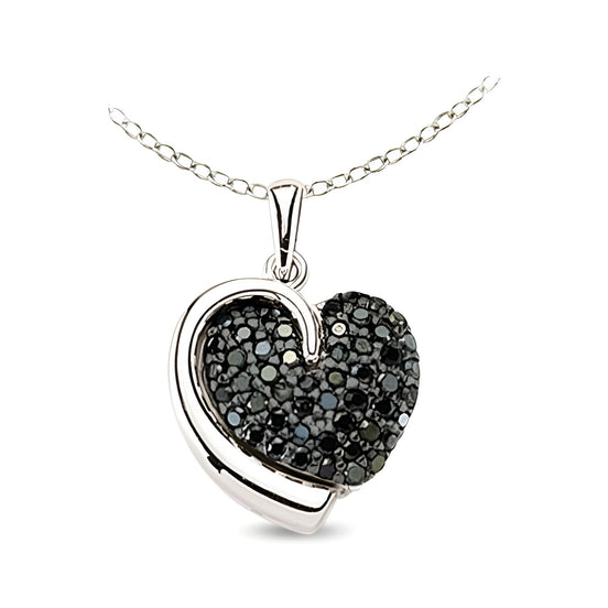 Herzanhänger Kette Silber Zirkonia schwarz