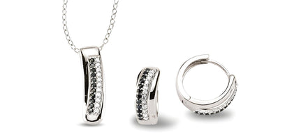 Zirkonia Schmuckset Silber schwarz weiss