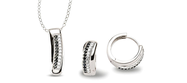 Zirkonia Schmuckset Silber schwarz weiss