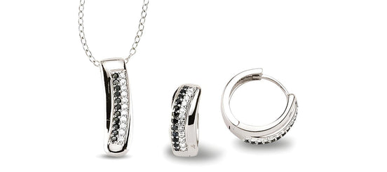 Zirkonia Schmuckset Silber schwarz weiss