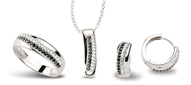 Schmuckset aus Silber Zirkonia schwarz weiss