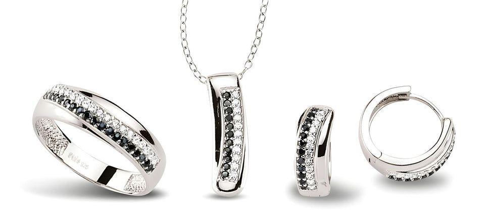 Schmuckset aus Silber Zirkonia schwarz weiss