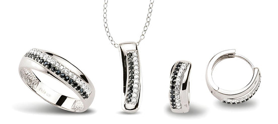 Schmuckset aus Silber Zirkonia schwarz weiss