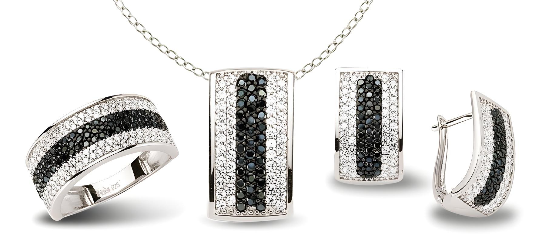 Schmuckset aus Silber Zirkonia schwarz weiss