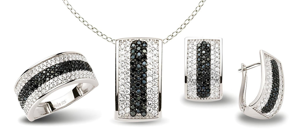 Schmuckset aus Silber Zirkonia schwarz weiss