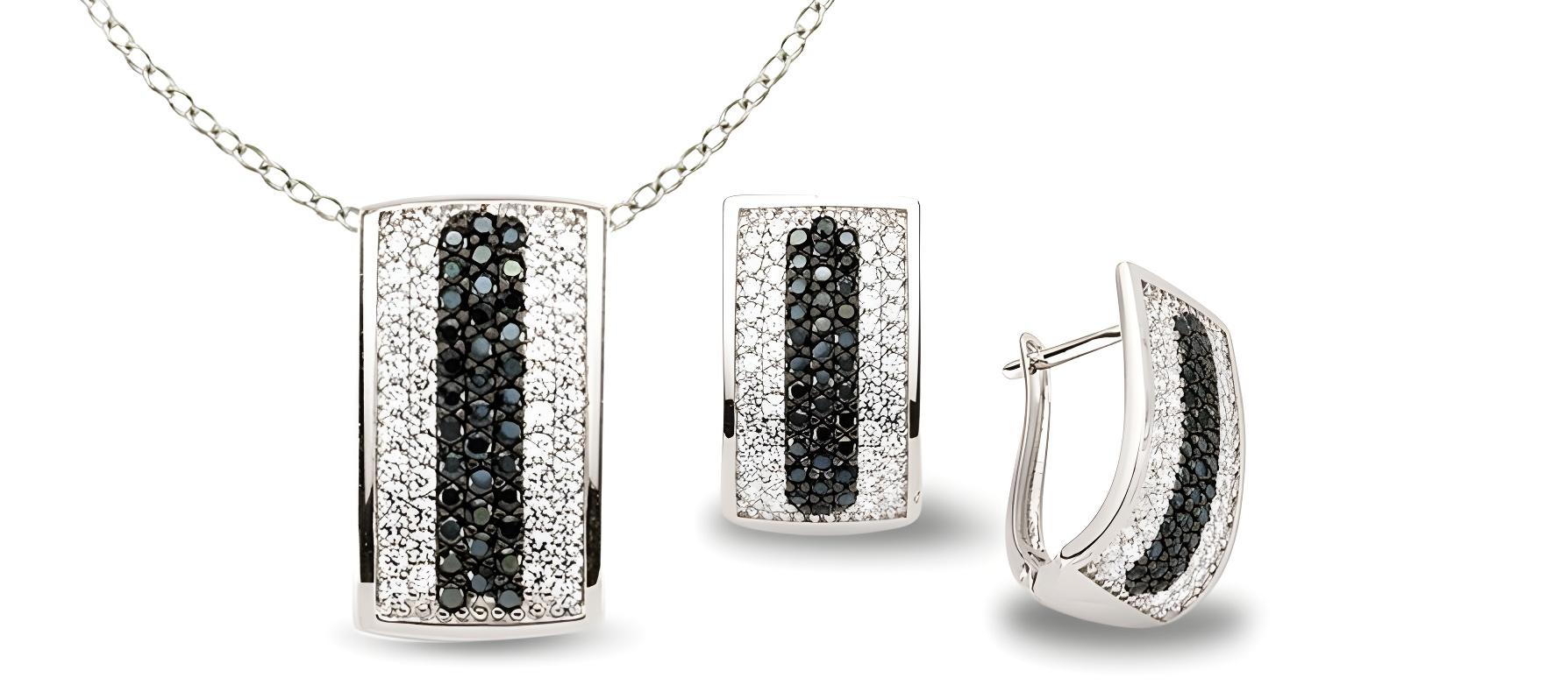 Zirkonia Schmuckset Silber schwarz weiss