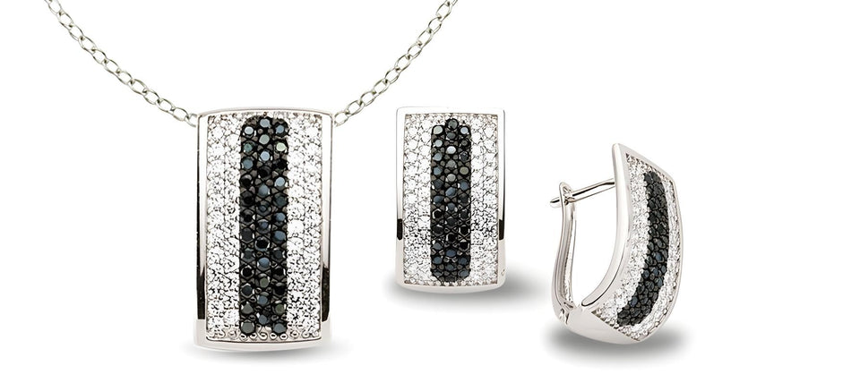 Zirkonia Schmuckset Silber schwarz weiss