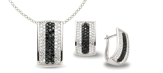 Zirkonia Schmuckset Silber schwarz weiss