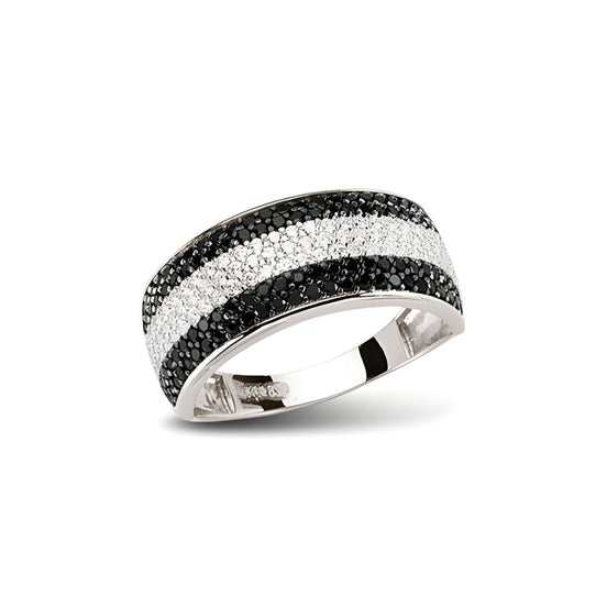 Ring aus Silber Zirkonia schwarz weiss