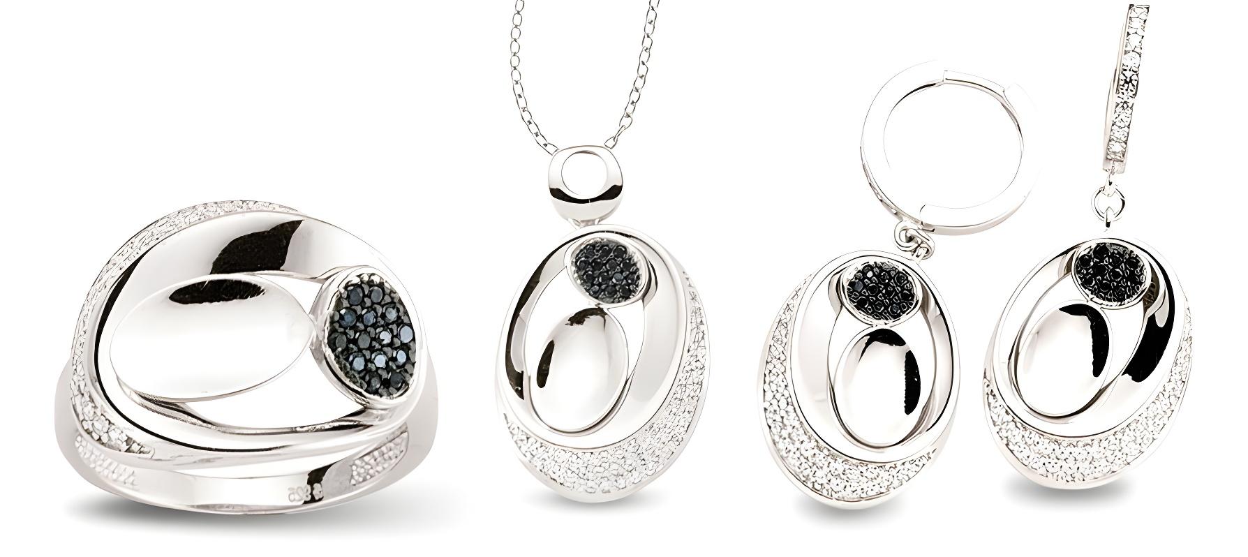 Schmuckset Silber rhodiert mit Zirkonia ovale Form