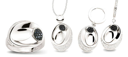 Schmuckset Silber rhodiert mit Zirkonia ovale Form