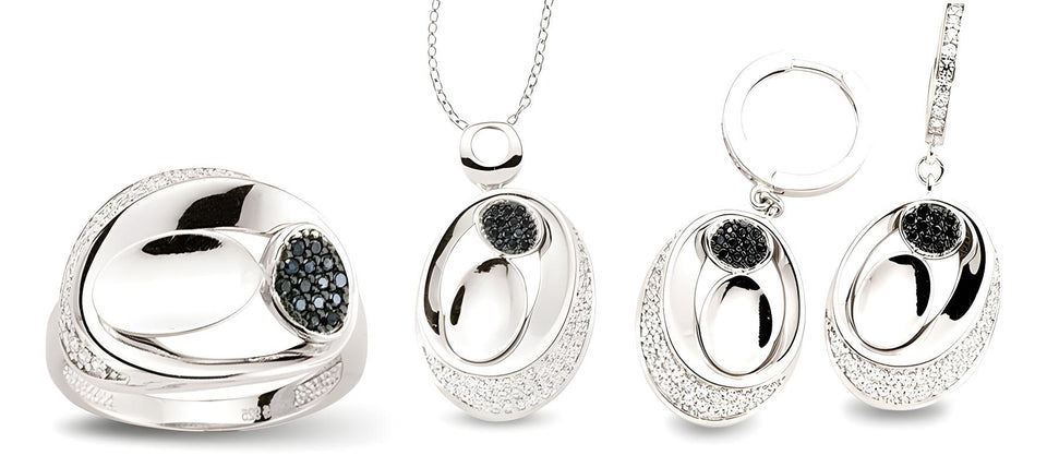 Schmuckset Silber rhodiert mit Zirkonia ovale Form