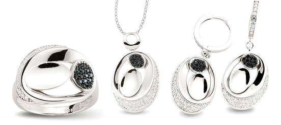 Schmuckset Silber rhodiert mit Zirkonia ovale Form