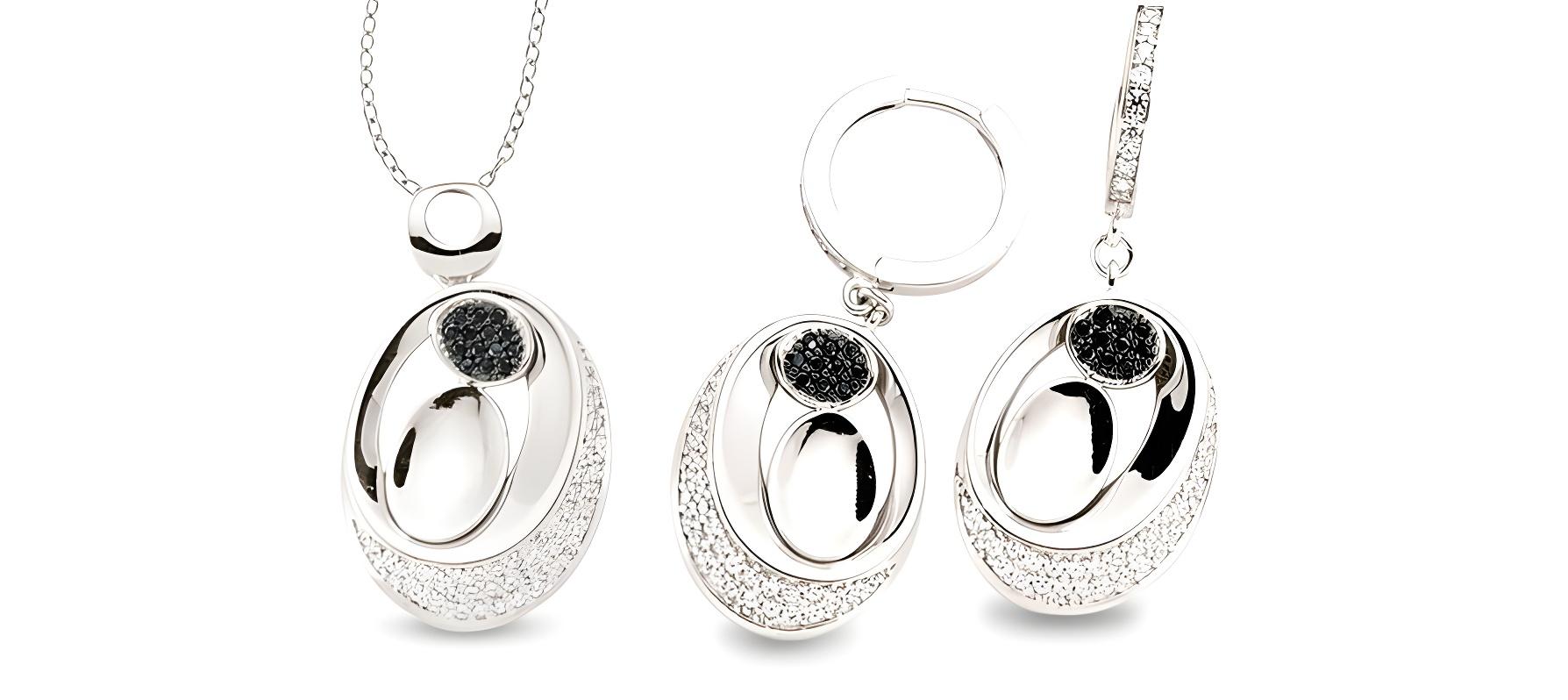 Schmuckset aus Silber Zirkonia schwarz weiss