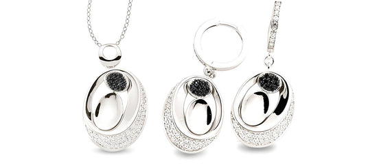 Schmuckset aus Silber Zirkonia schwarz weiss