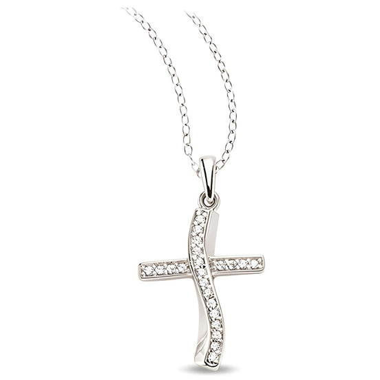 Kreuzanhaenger und Kette aus Silber Zirkonia weiss