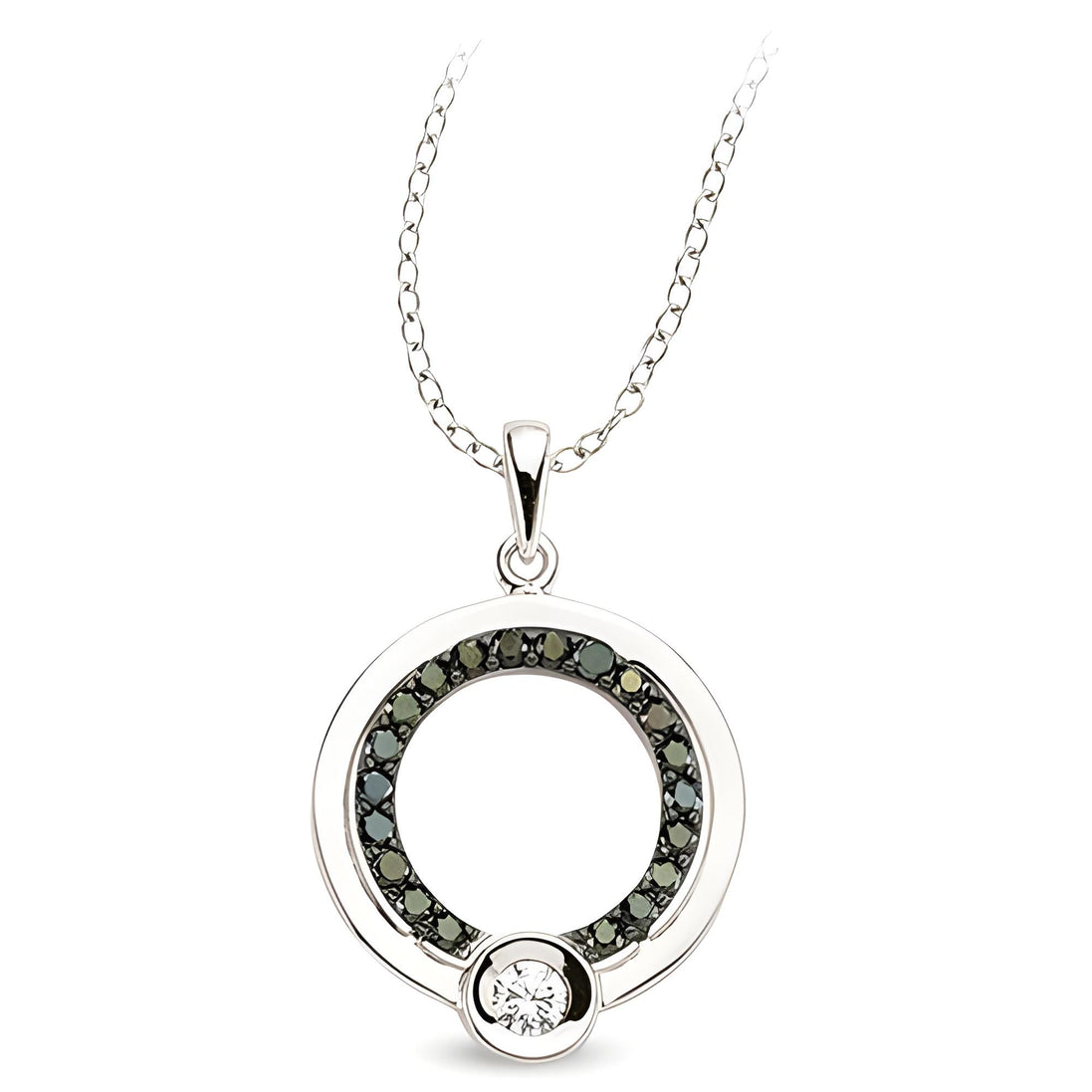 Runderanhaenger und Kette aus Silber Zirkonia schwarz weiss