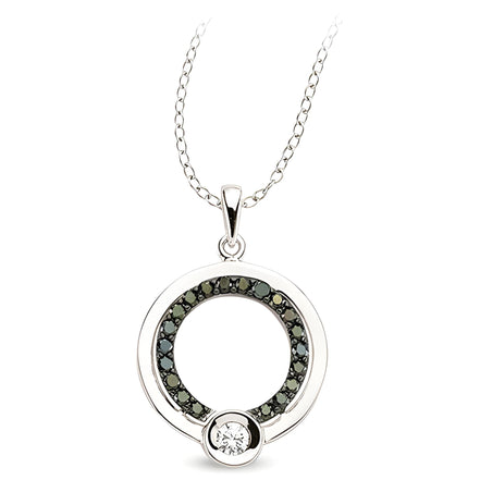 Runderanhaenger und Kette aus Silber Zirkonia schwarz weiss