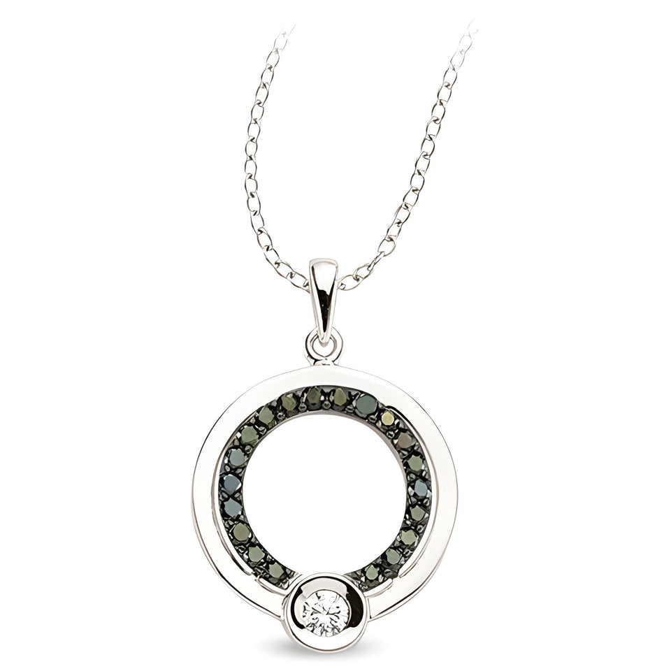 Runderanhaenger und Kette aus Silber Zirkonia schwarz weiss