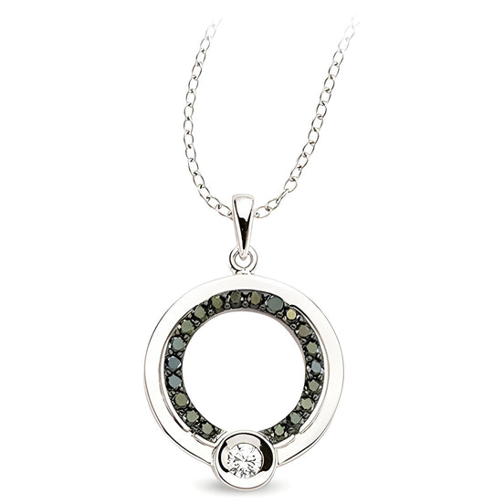 Runderanhaenger und Kette aus Silber Zirkonia schwarz weiss