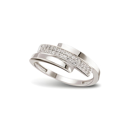 Ring mit gekreuzten Zirkonia-Schienen aus 925 Silber