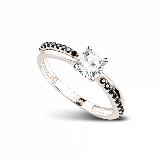 Ring aus Silber Zirkonia schwarz weiss