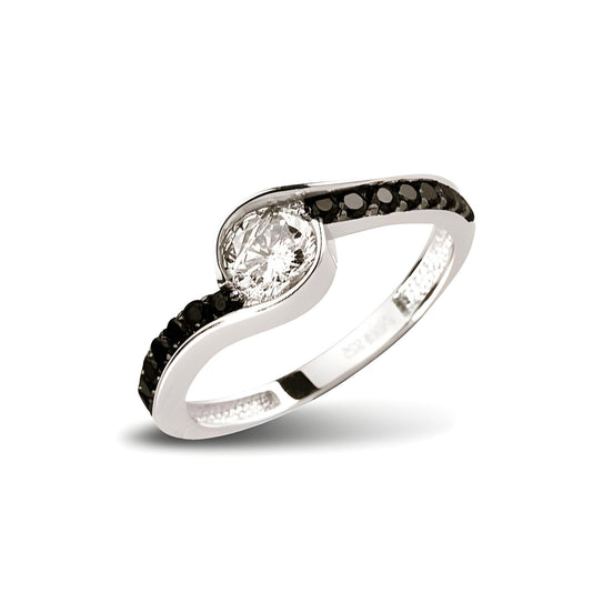 Ring aus Silber Zirkonia schwarz weiss