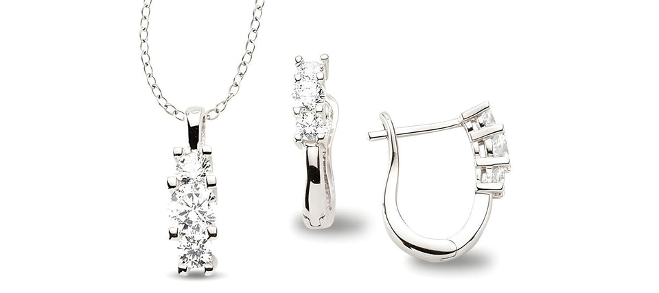 Silber Schmuckset mit weissen Zirkonia-Steinen