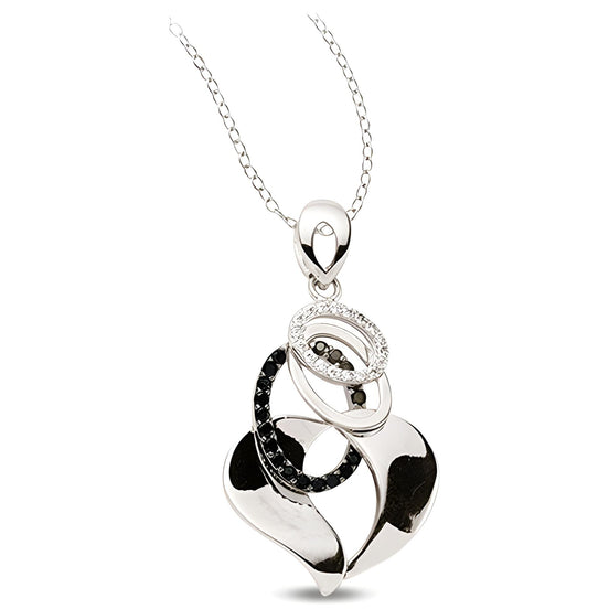 Herzanhänger und Kette aus Silber Zirkonia schwarz weiß