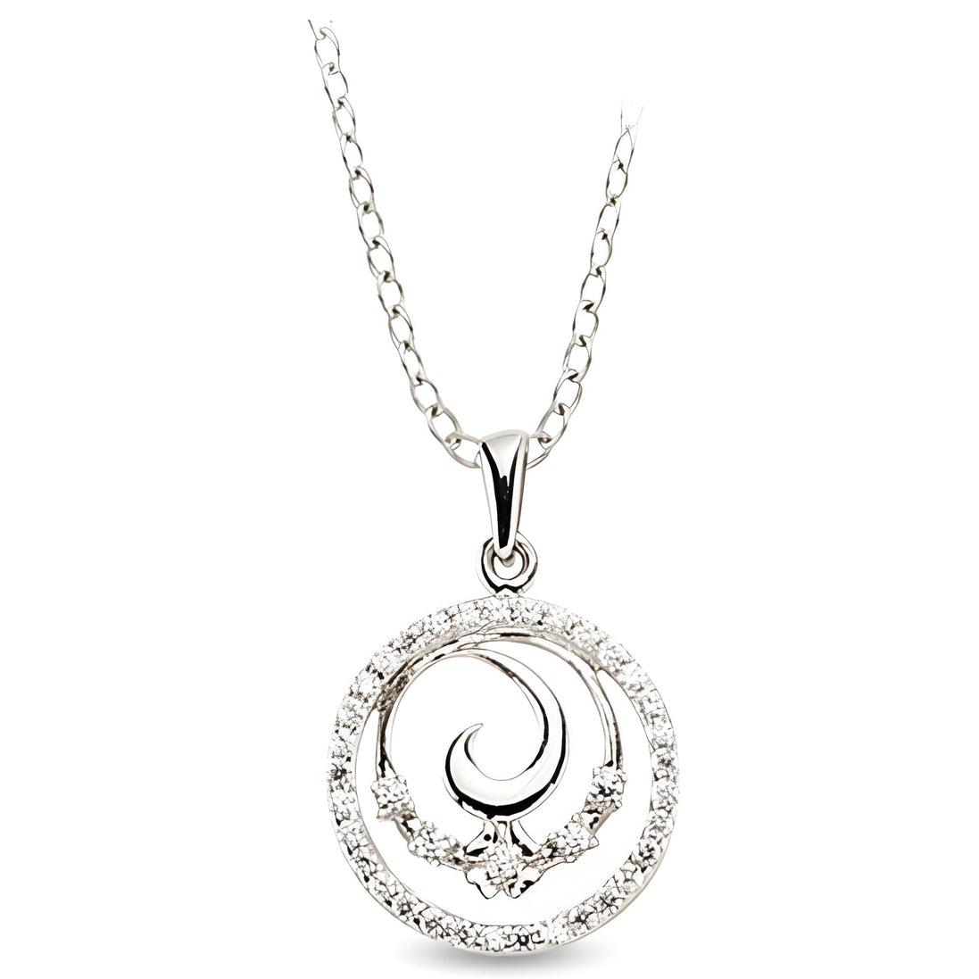 Runderanhänger und Kette aus Silber Zirkonia weiß