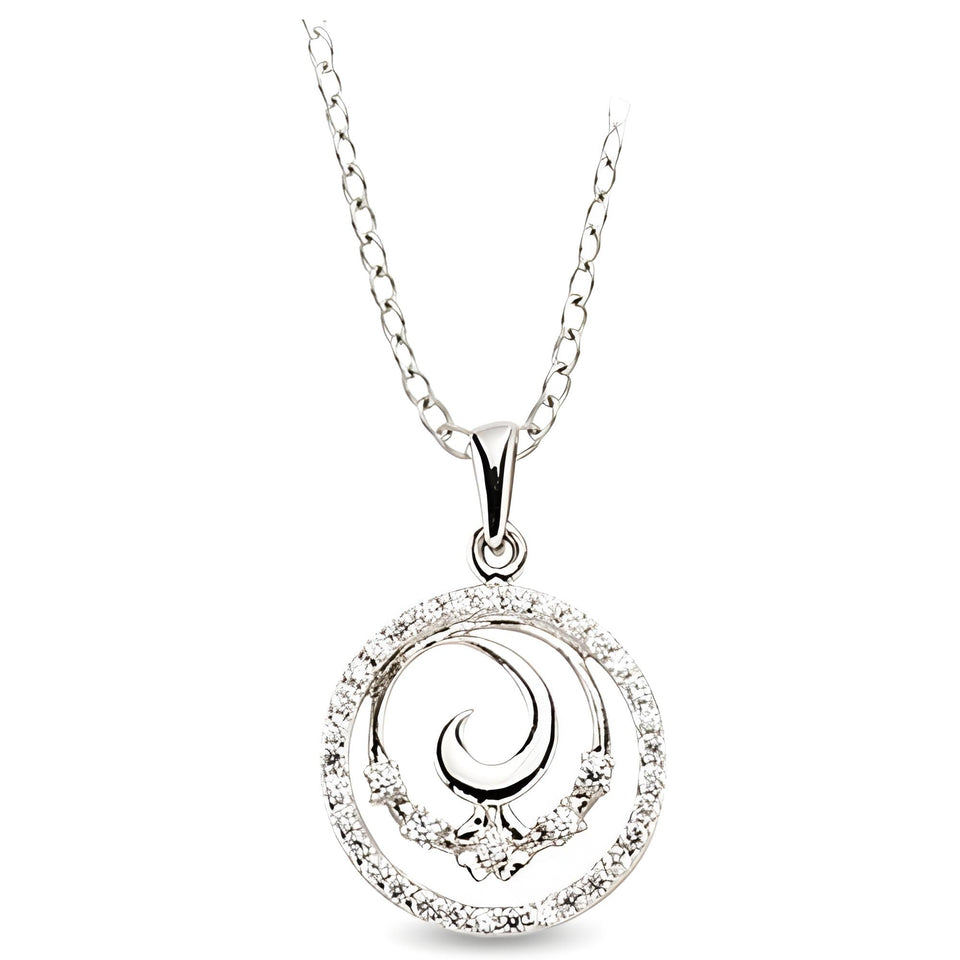 Runderanhänger und Kette aus Silber Zirkonia weiß