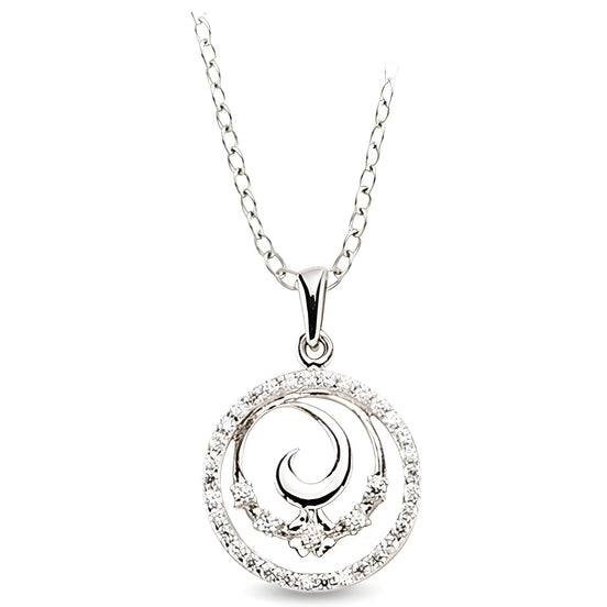 Runderanhänger und Kette aus Silber Zirkonia weiß