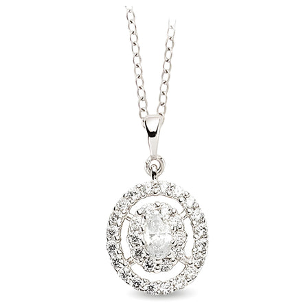 Runderanhänger und Kette aus Silber Zirkonia weiß