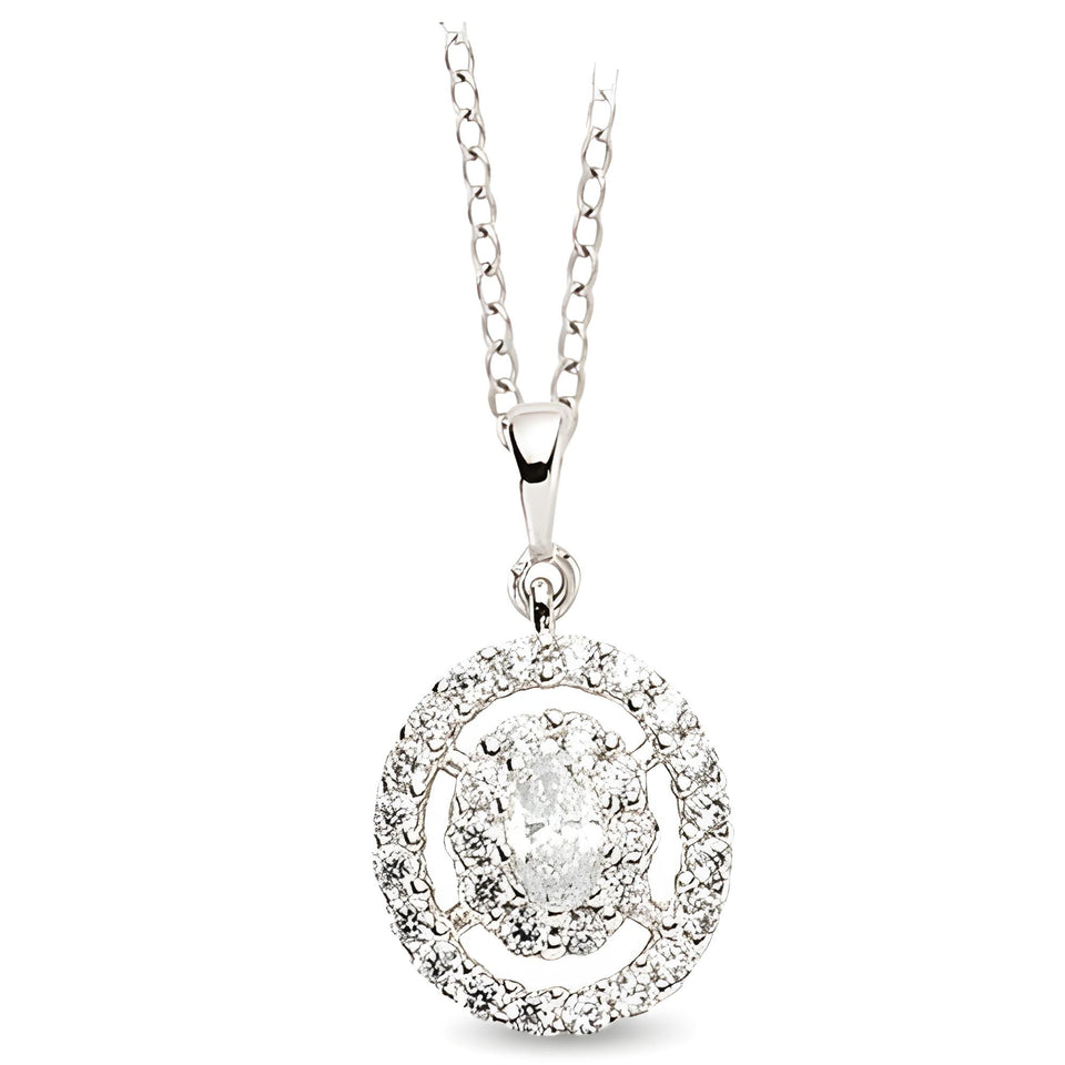 Runderanhänger und Kette aus Silber Zirkonia weiß