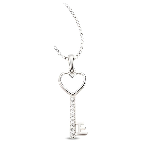 Herzschlüssel-Anhänger und Kette aus Silber Zirkonia weiß