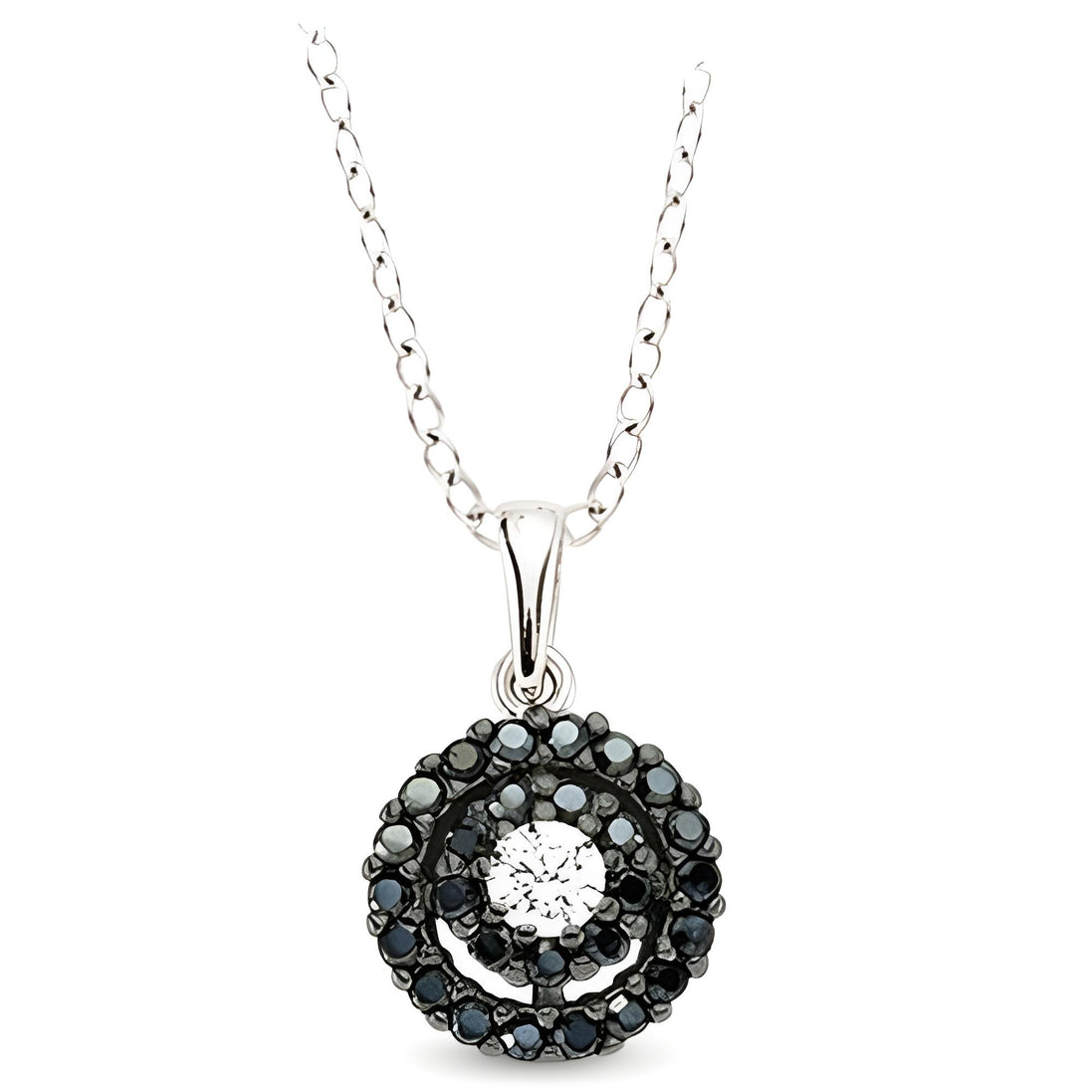 Runderanhänger und Kette aus Silber Zirkonia schwarz weiß
