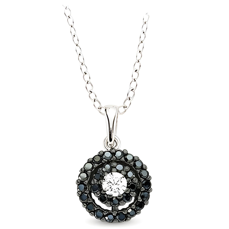 Runderanhänger und Kette aus Silber Zirkonia schwarz weiß