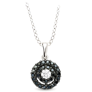 Runderanhänger und Kette aus Silber Zirkonia schwarz weiß