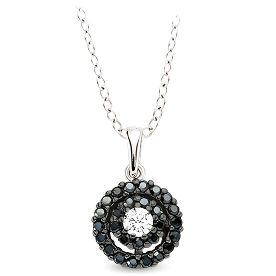 Runderanhänger und Kette aus Silber Zirkonia schwarz weiß