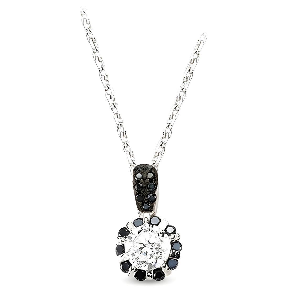 Anhänger und Kette aus Silber Zirkonia schwarz weiß